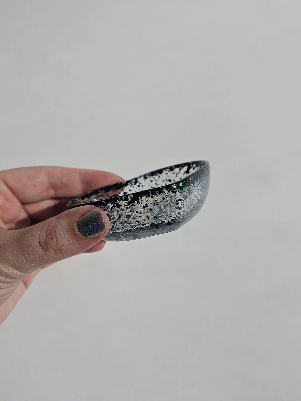 Handmade Holographic Black Glitter Mini Heart Resin Dish Jewelry Tray Girly Deco